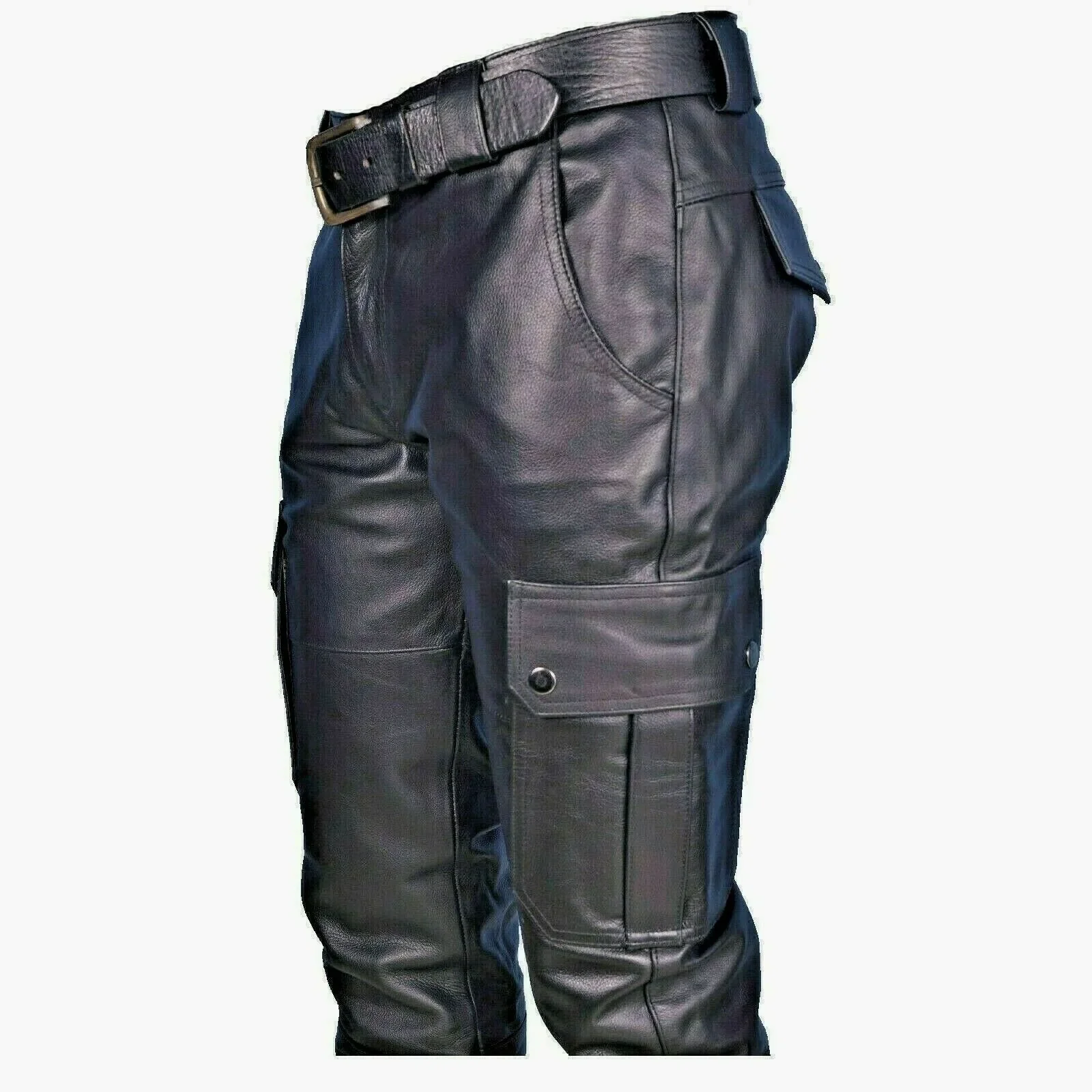 Echte Herren Motorrad Reithose mit Trägern und lässigen Lederhosen