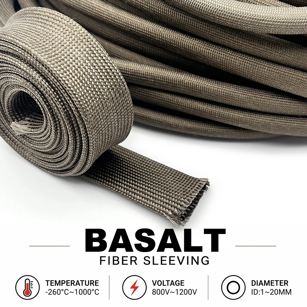 1000deg C Basalt fiberglass Sleeve ID 1/1.5/2/2.5/3/4/5/6/8/10/12/14/16/18/20mm Wire harness protective sleeve