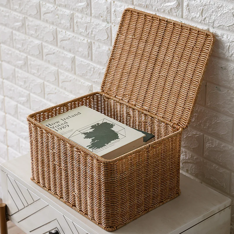 Storage box Bedroom with lid clothes sorting box rattan woven outdoor storage basket wardrobe storage basket
