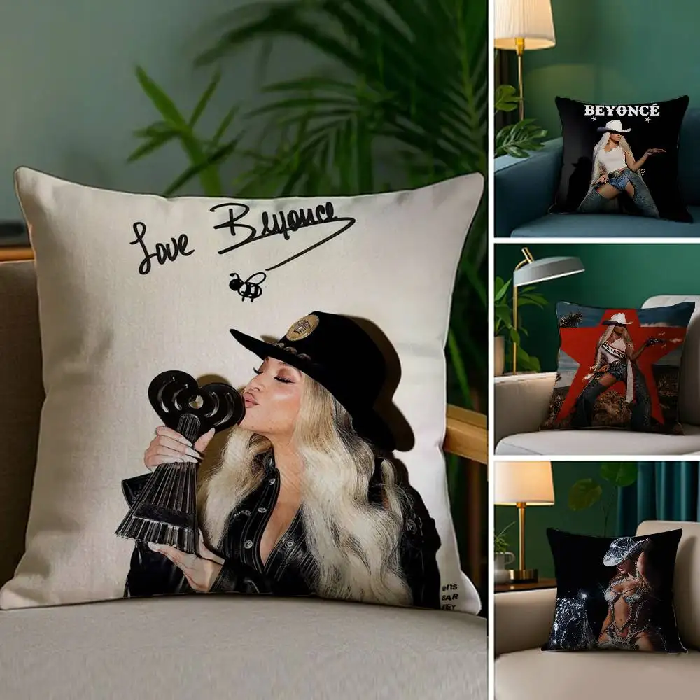 Singer B-Beyonce Cowboy-Kissenbezug, Plüschstoff, weicher doppelseitiger Druck, Sofa-Kissenbezug, Überwurf-Kissenbezüge