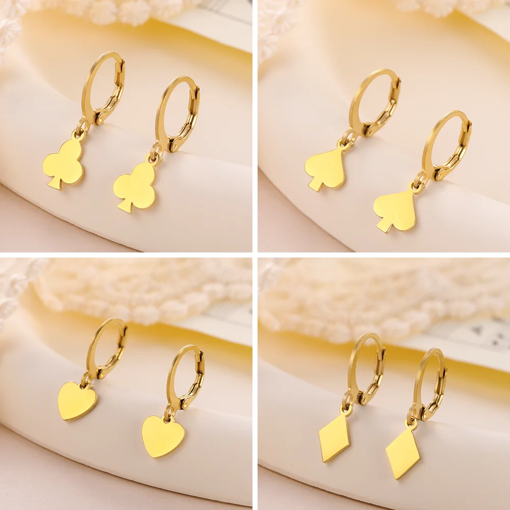Cazador Stainless Steel Poker Card Spade Heart Club Drop Earrings Gold Color Jewelry Earrings for Women 2026 Trend Birthday Gift