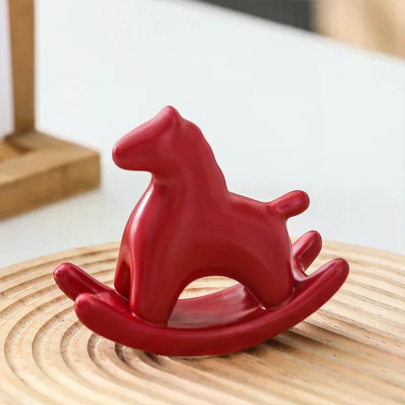Ceramic Pony Ornament Rocking Horse Tea Ceremony Collectible Tea Table/Office Desk Cute For The Year