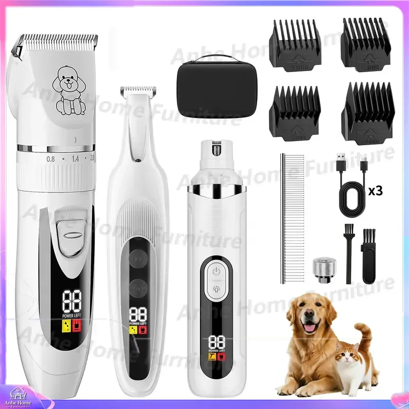 Silent Wireless Dog Hair Trimmer Cat Nail Grinder Set Rechargeable Pet Grooming Kit Paws Clippers Shaver Low Noise