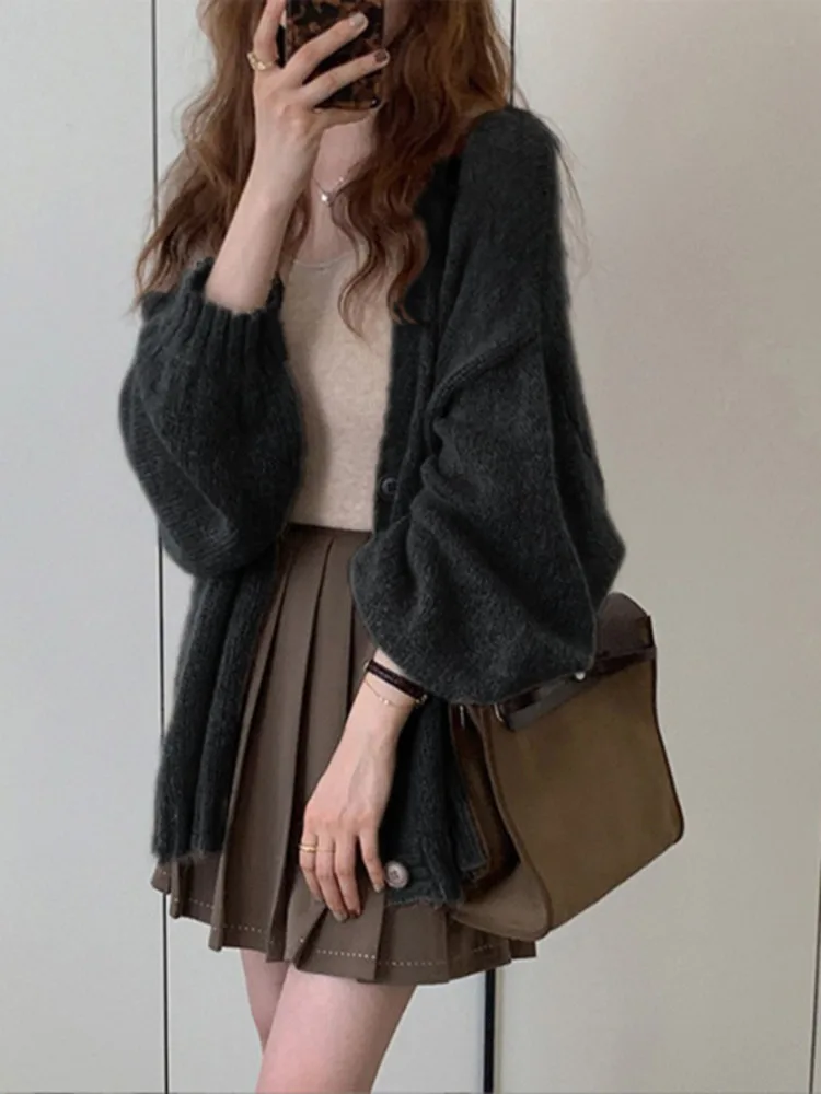 Elegant Knitted Cardigan Women Casual V-Neck Soft Long Sleeve Korean Sweet Knitted Sweater Office Lady Coat Cardigans New