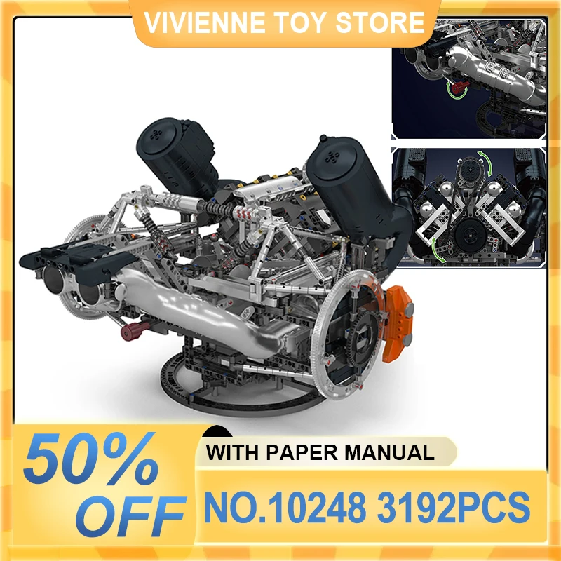 

MOLD KING 10248 Уникальный суперкар V8 двигатель Высококачественный блок MOC Кирпичи Сборная игрушка Рождественский подарок на день рождения для мальчиков, взрослых и детей