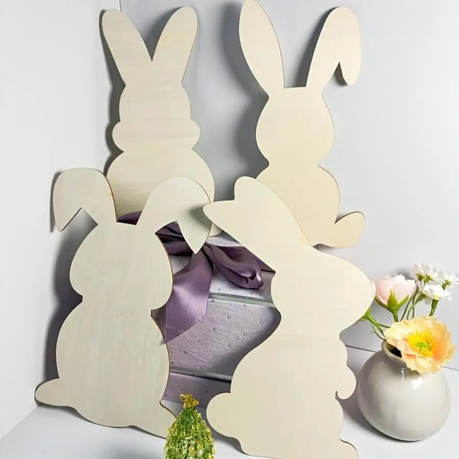 1/5/10/20/50/100pcs Set of 4 White Wooden Rabbit-Shaped Pieces, Multifunctional Decorative Ornaments Perfect for Holiday Party D