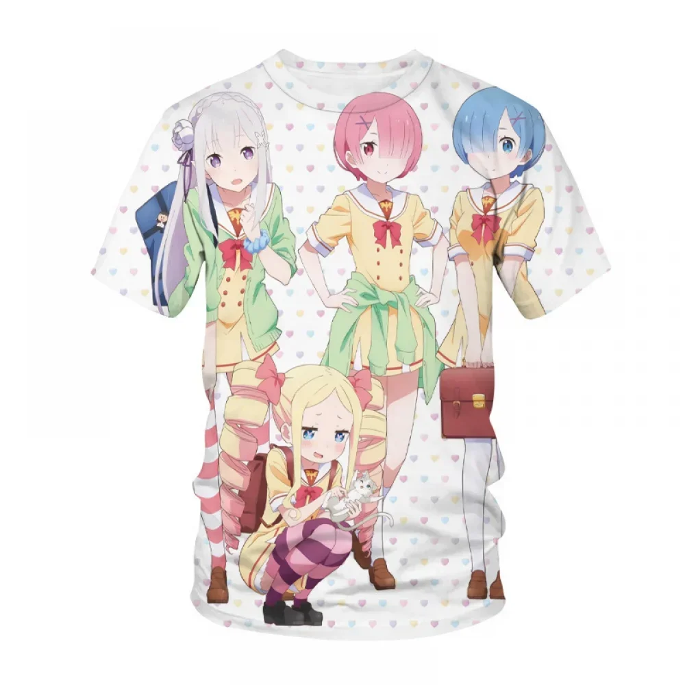 Anime Re Zero Cosplay T-Shirts Oversized Round Neck  Short Sleeve 3D Printed Shirt Summer Men Women