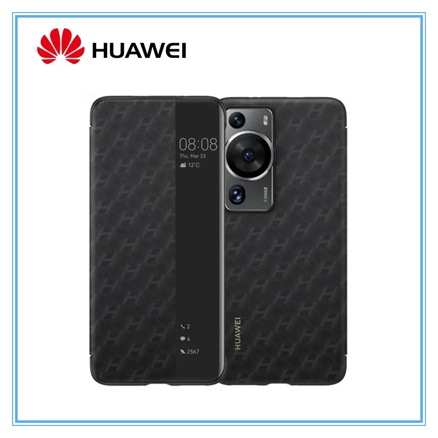 Funda con tapa Original para Huawei P60 Pro con logotipo, Funda de cuero para Huawei P60, funda con tapa con vista inteligente, carcasa protectora