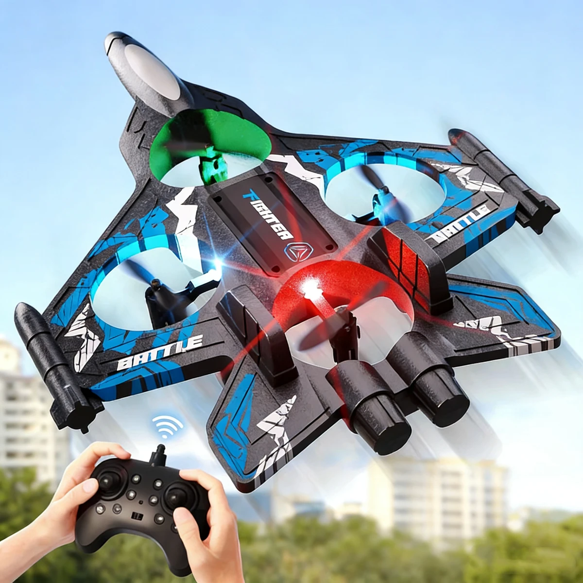 New 2.4G Sixth Generation Remote Control Fighter Kids Flying Helicopter with Light RC Hobby Jet Plane Stunt Fighter Airplane Toy