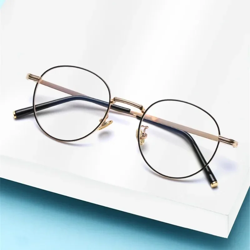 Retro Blue Light Blacking Glasses Women Round Metal Classic Computer Reading Anti-Blue Optical Eyeglasses Frame Fashion Eyewear