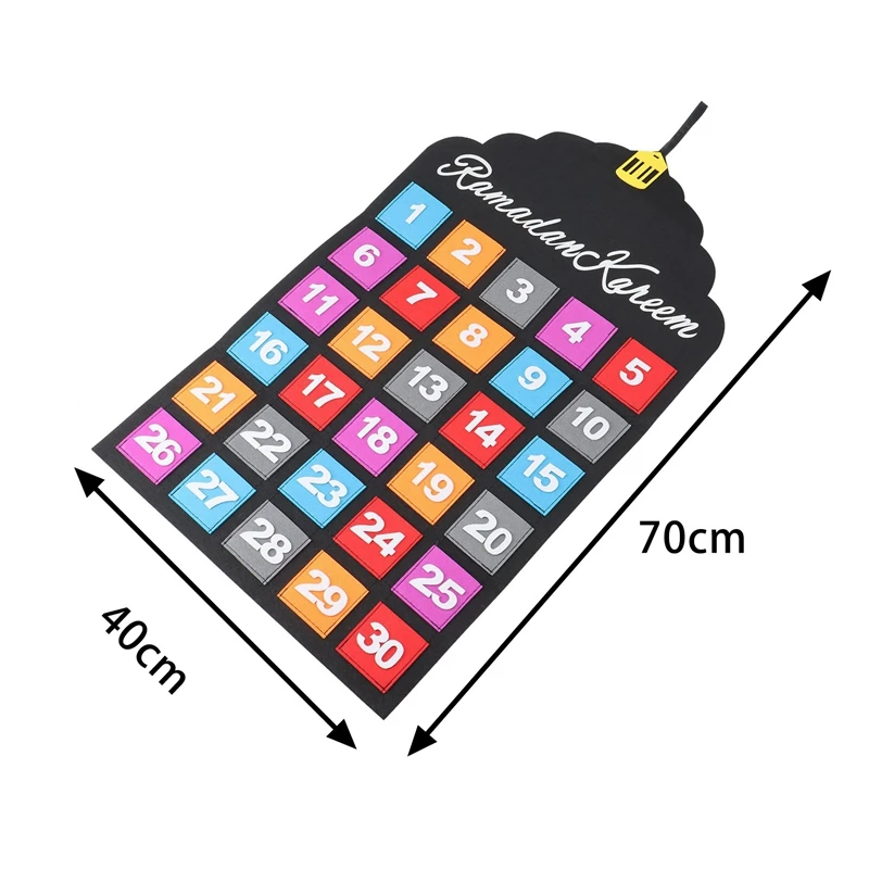 Imagem -03 - Ramadan Countdown Calendar Pendurado na Parede Mubarak Kareem Feltro Faça Você Mesmo Ramadan Party Eid Decorações 40x70cm