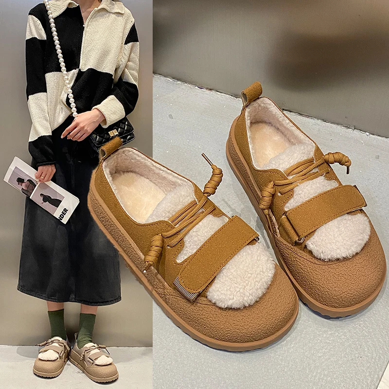 

Shoes Woman Flats Slip-on Casual Female Sneakers Loafers Fur Autumn Round Toe Dress Slip On Boat Moccasin Cross Winter Fall New
