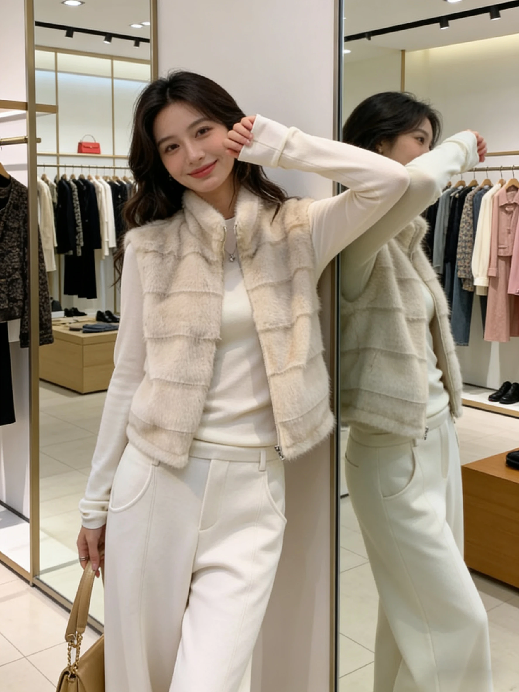 

Korean Sle Small Fraance Wind Faux Fur Collarl Vest Women's Winter High-End Soft Warm Svel Fur Outerwear