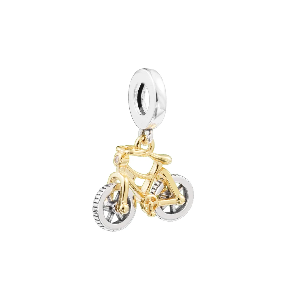 2024 Crystals Two-tone Spinning Wheels Bicycle New IN Mother Kids Women Sterling Silver Bracelets Charms For Jewelry Making