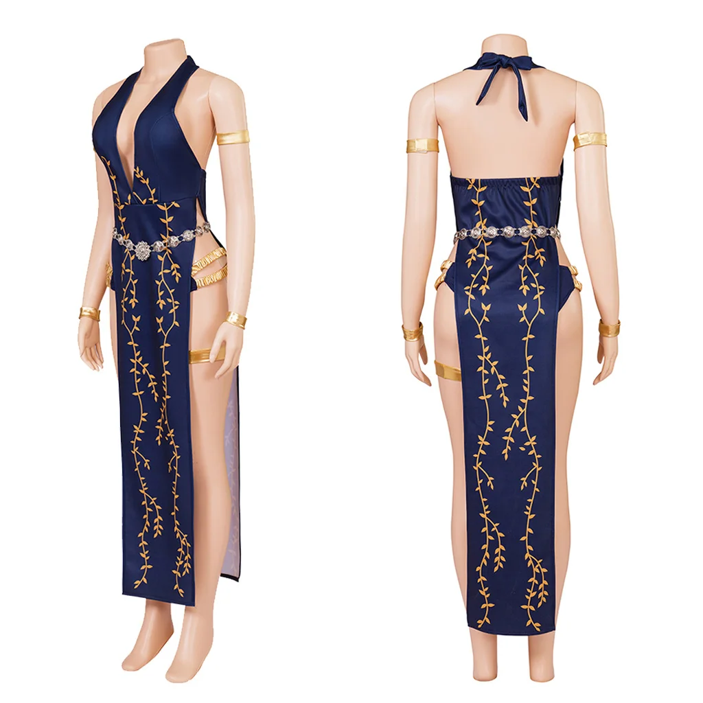 Costume de Cosplay de Jeu Marika Sexy pour Femme, Robe Imprimée Bleue, Col Licou, Short avec Ceinture, Ensemble de ixd'Halloween