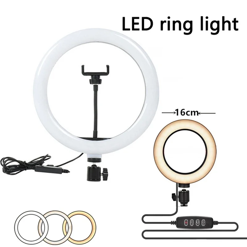 Luz de vídeo de 16/26/33cm, anillo para Selfie, luz LED, anillo redondo regulable, lámpara de relleno para teléfono, transmisión de vídeo en vivo, luz de relleno LED para estudio