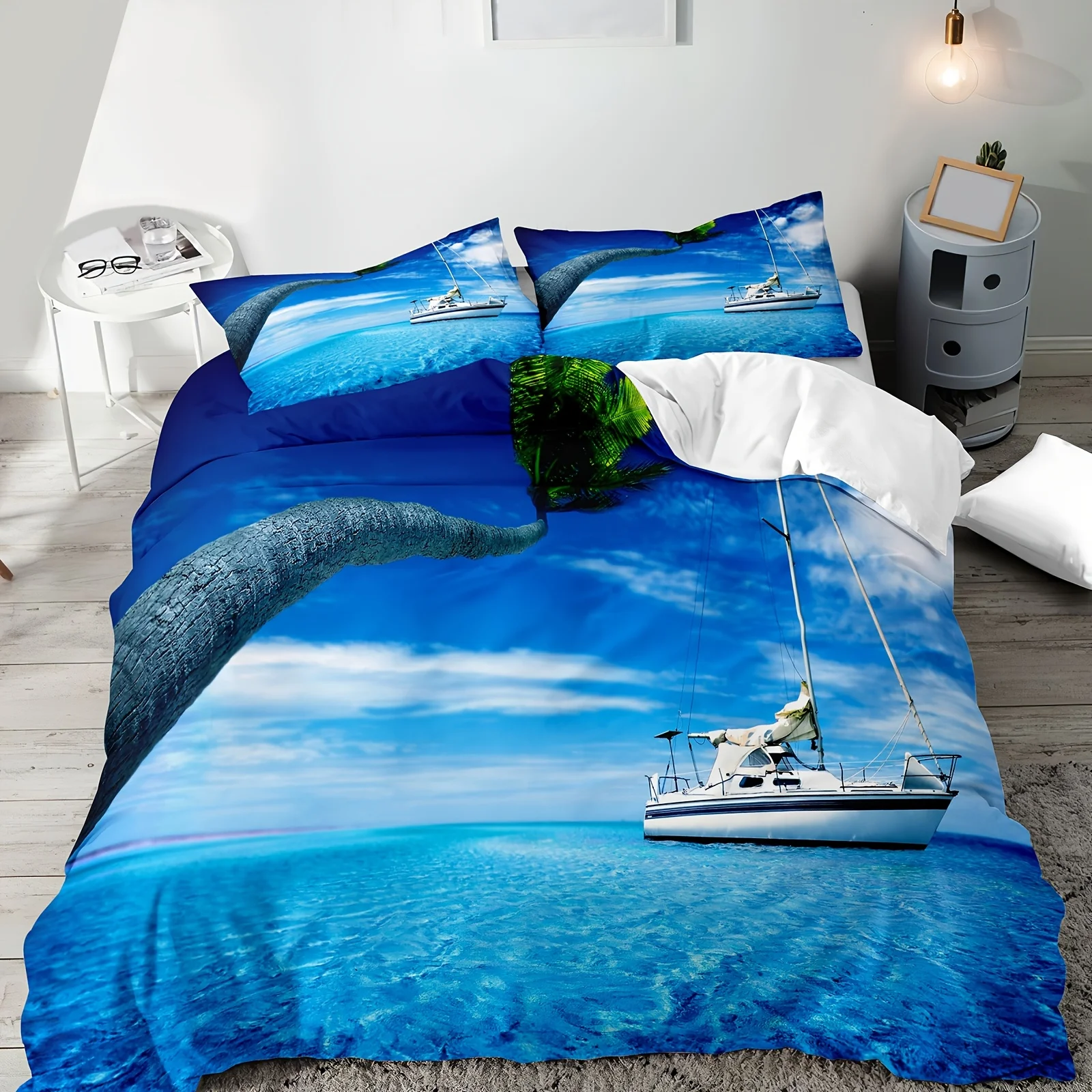 

Beach Duvet Cover Set Summer Beach Decor Hawaiian Vacation Style Bedding Set Polyester Palm Tree Tropical Nature Sea Quilt Cover