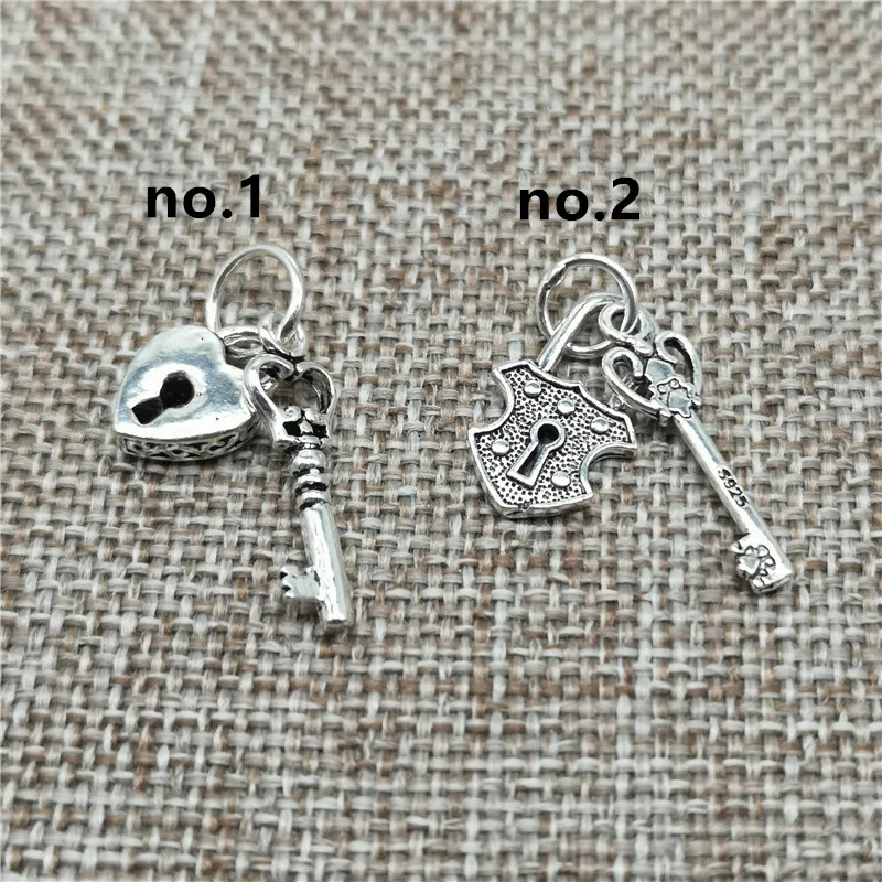 2 Pieces Key and Lock Charms Love Heart in 925 Sterling Silver for Bracelet and Necklace Making