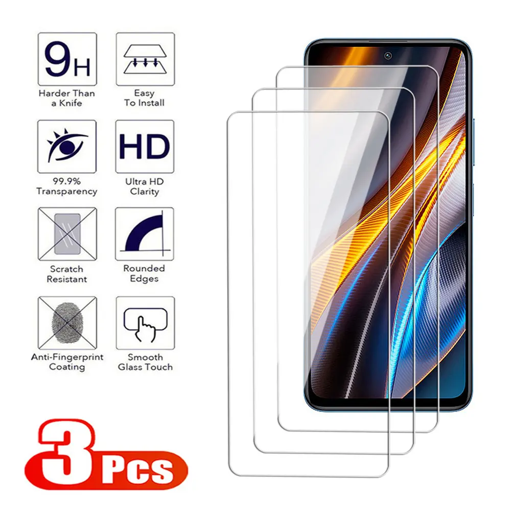 3Pcs Tempered Glass For Xiaomi Mi POCO C50 C51 C55 C65 X3 X4 X5 GT Pro Screen Protector for Mi POCO X3 NFC Full Cover glass Film