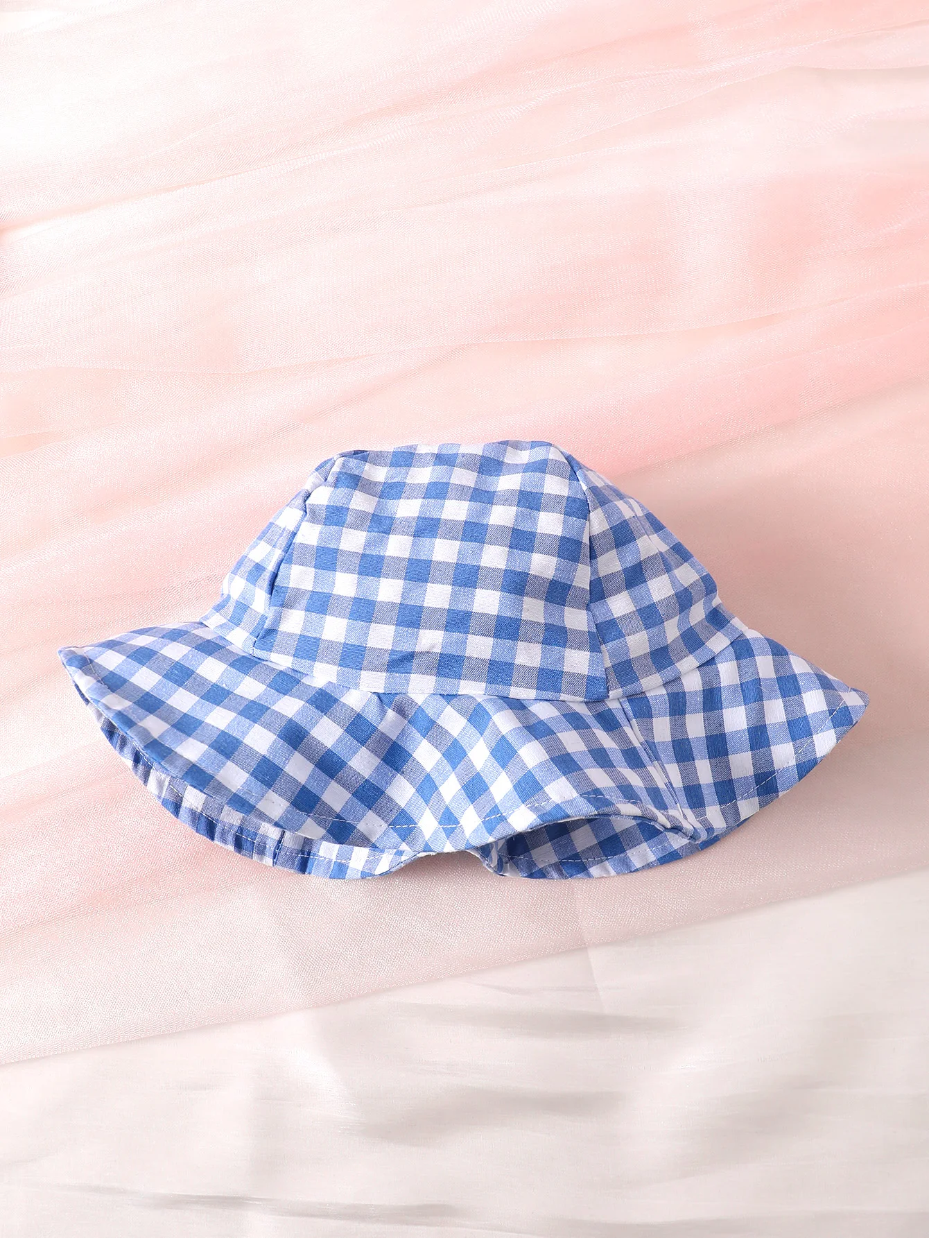 2pcs Summer Baby Girl Set Casual Vacation Fashion Buttons Blue Plaid Bow Sleeveless Dress + Hat Set  9M-3Y