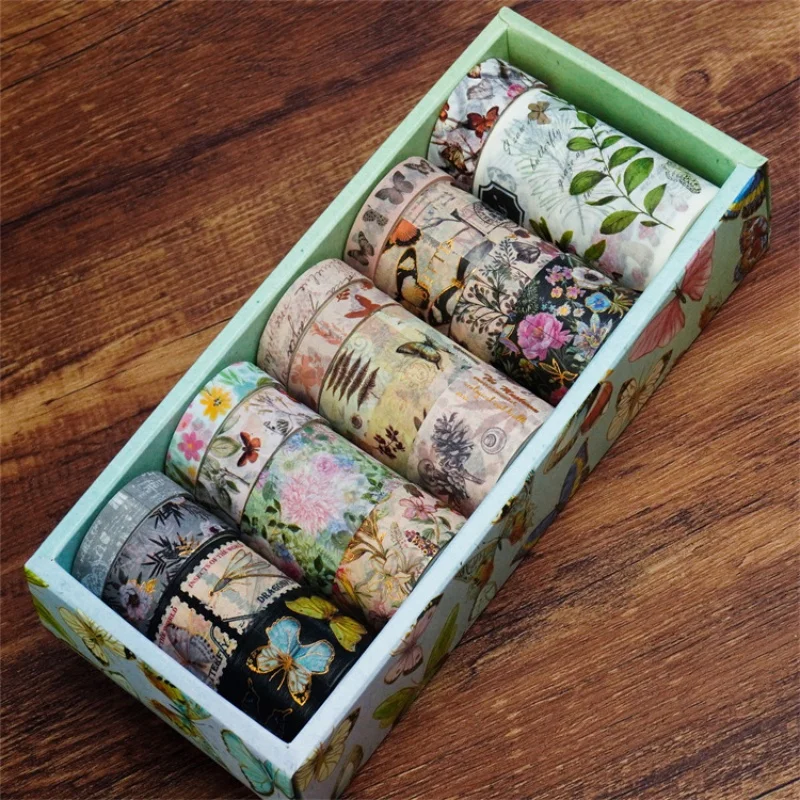 Vintage Butterfly & Floral Prints Washi Tape Botanical Forest Design for DIY Scrapbooking & Journaling