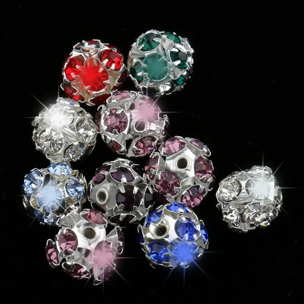 2x 10pcs 8mm Round Metal Crystal Loose Spacer Beads for Jewelry,