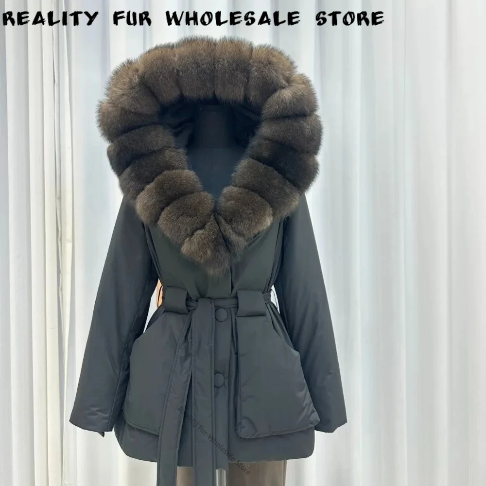 Ladies Winter Natural Fur Coat Hooded Style Plush Fox Fur Outerwear Warm Fit for Daily Travel Sophisticated for Cold Weather