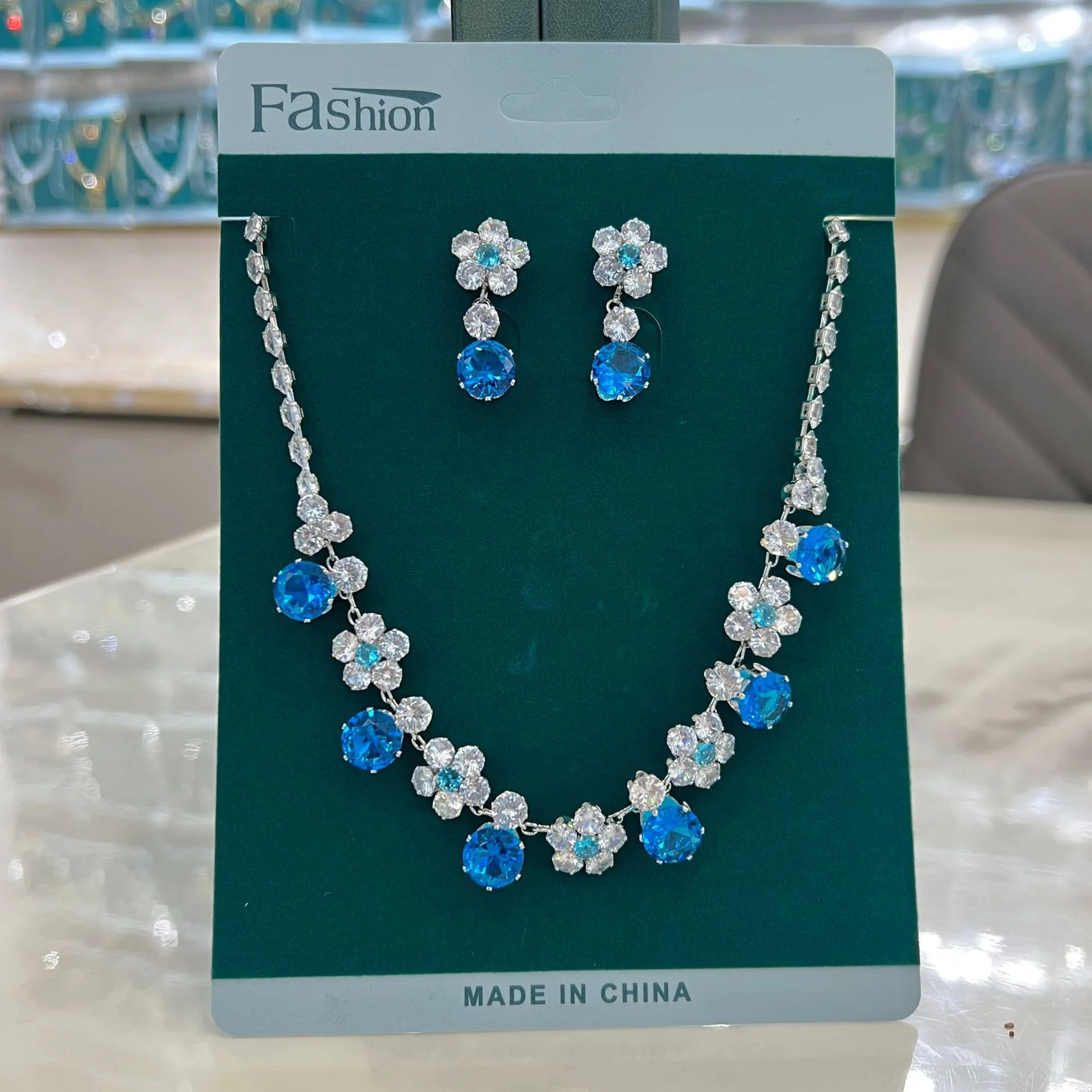 European standard eco-friendly jewelry - popular and fashionable pink rose quartz luxury zircon necklace and earrings set