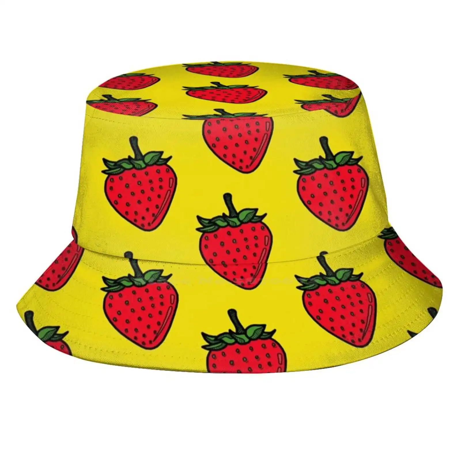 Strawberry - Yellow Sun Cap Fisherman Hat Bucket Hats Breakfast Bright Cooking Cool Cute Delicious Eat Edible Food Fruit Garden