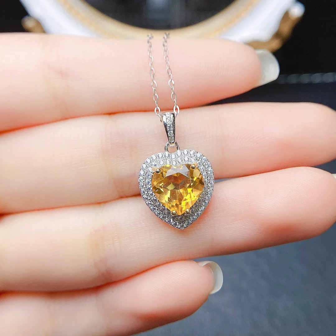 

FS 9mm Natural Citrine Heart-shaped Pendant Necklace 925 Sterling Silver Fine Fashion Jewelry for Women MeiBaPJ With Certificate