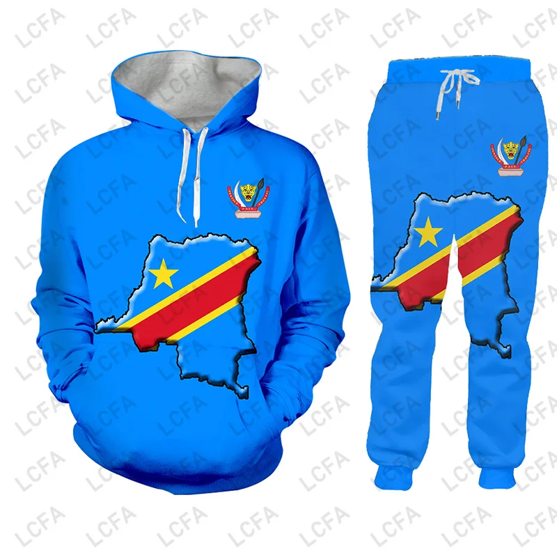 Zaire DR Congo Flag Zip up Hoodies Jacket Pants Tracksuit Men Print Oversize African Pullover Sweatshirt Unisex Clothes Dropship