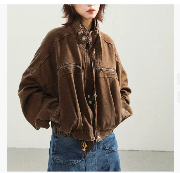 

American retro tooling denim jacket women's autumn 2025 new loose high-end short jacket top trend