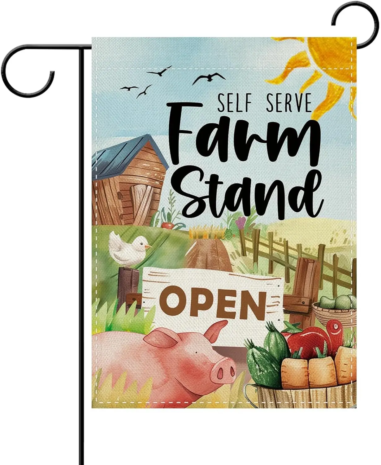 Dyrenson Self Serve Farm Stand Open Decorative Garden Flag, Farmhouse Animal Vegetable Farmer's Goods Yard Outside Home  AAS