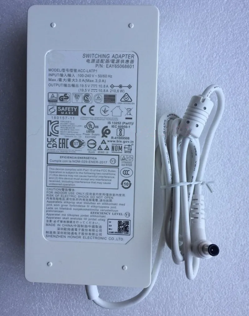 Genuine AC Adapter 210W 19.5V 10.8A ACC-LATP1 EAY65068604 for LG LED/LCD/TV Monitor 32UL950-W 32BL75U-W 32BL75U-W Power Supply