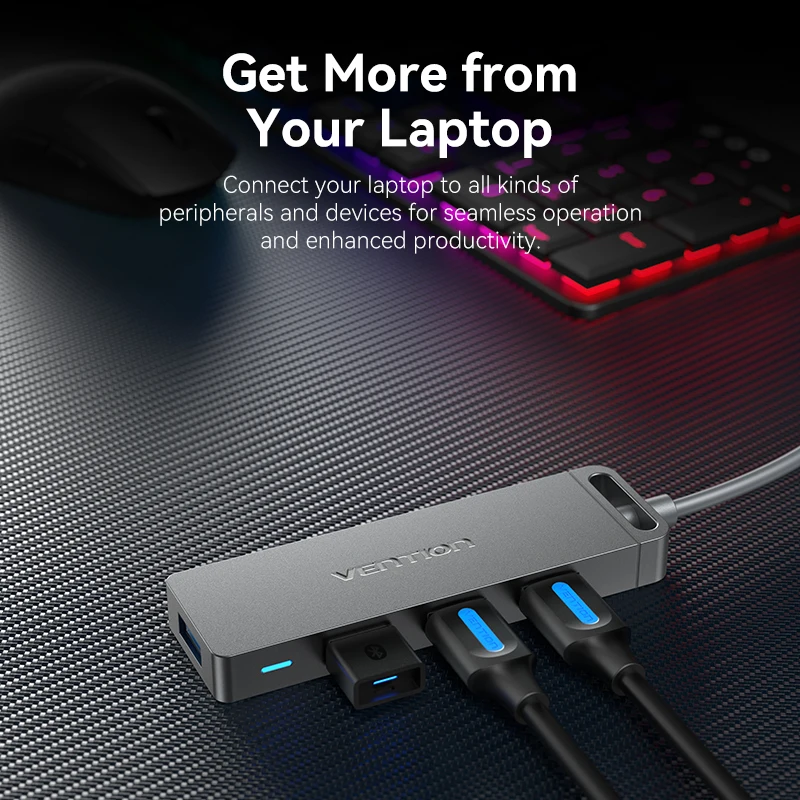 Vention USB 3.0 Hub 4 พอร์ต USB HUB สําหรับเมาส์, คีย์บอร์ดใช้งานร่วมกับ Ipad MacBook Pro Air แล็ปท็อปเดสก์ท็อป PC Xbox PS5 Splitter