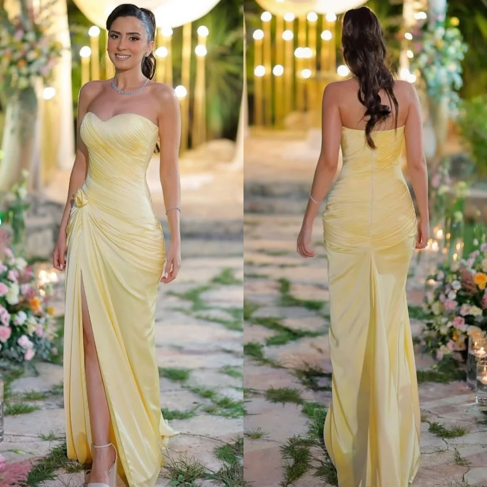 

Customized Classic Elegant Jersey Flower Pleat Mermaid Strapless Long Dresses Bespoke Occasion Dresses Sizes Available Matching