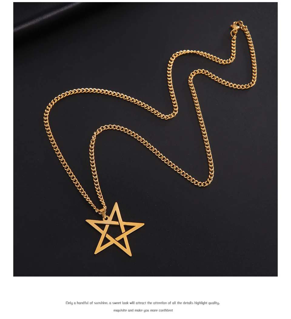 Unift Inverted Pentagram Satanic Necklace for Men  Stainless Steel Long Neck Chain Goth Gothic Occult Wicca Pentacle Jewelry