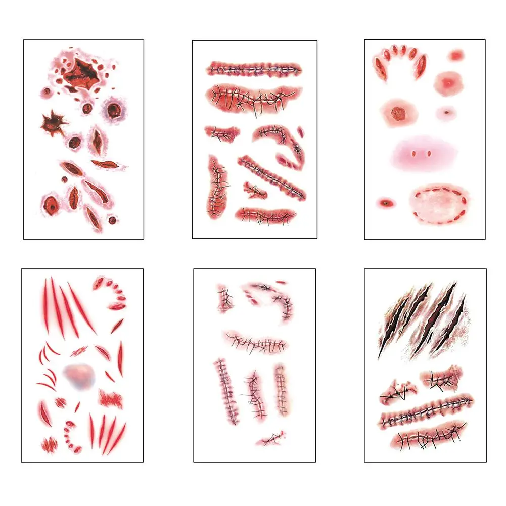 جديد هالوين الجرح ندبة الوشم ملصق للنساء الرجال الذراع هيئة الفن الوشم ملصق مقاوم للماء محاكاة الجرح الخدوش الاسمية I3k4