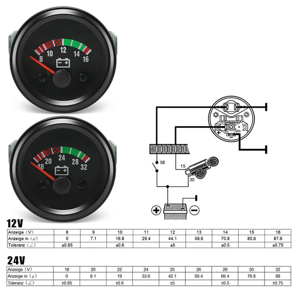 Pointer 52mm Car Gauge DC8-16V,18-32V Voltmeter Generator Voltage Gauge Meter For Diesel Engine Car 12V/24V Optional custom