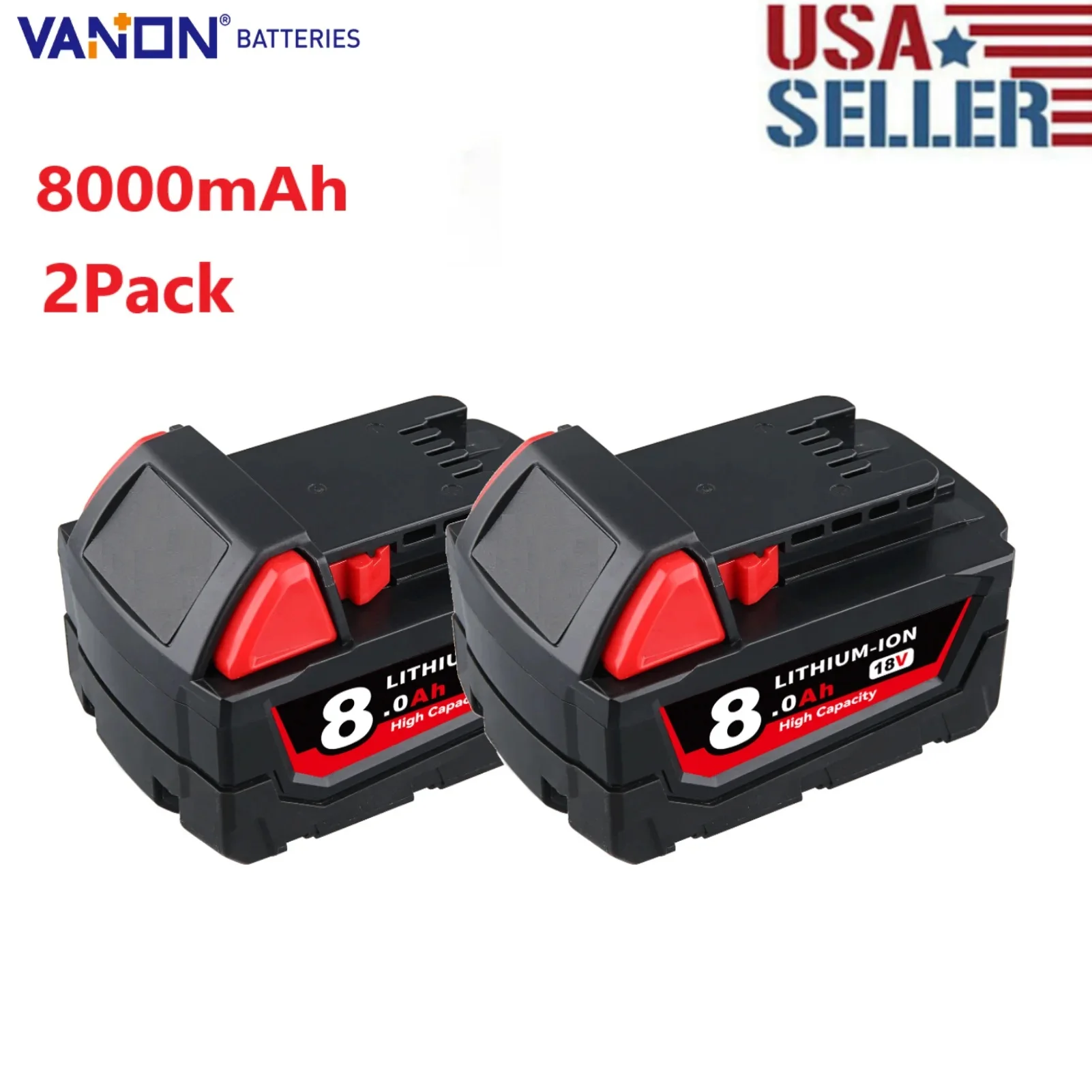 

VANON 2Packs M18 18V 8.0AH Li-on Battery Replace for Milwaukee 18V 48-11-1880 48-11-1811 48-11-1815 48-11-1820 Battery Pin