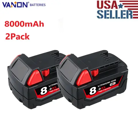 VANON 2Packs M18 18V 8.0AH Li-on Batterij Vervangen voor Milwaukee 18V 48-11-1880 48-11-1811 48-11-1815 48-11-1820 Batterij Pin