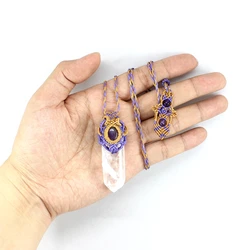 Natural Stone Quartz Crystal Necklace Thread Rope Wrap Chain Charm Healing Necklace For Men Women Fashion Jewelry Gift