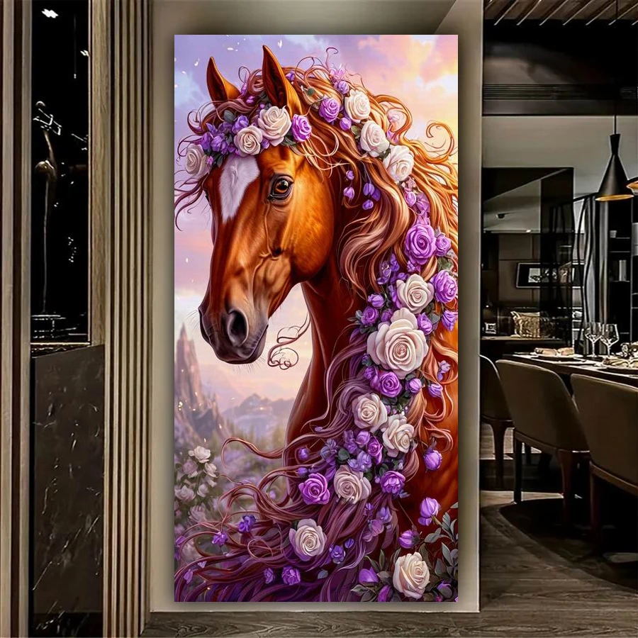 

Colorful Rose Horse Large Size Diy Diamond Art Adult Painting Kits New Collection 2026 Animals Full Mosaic Embroidery Picture