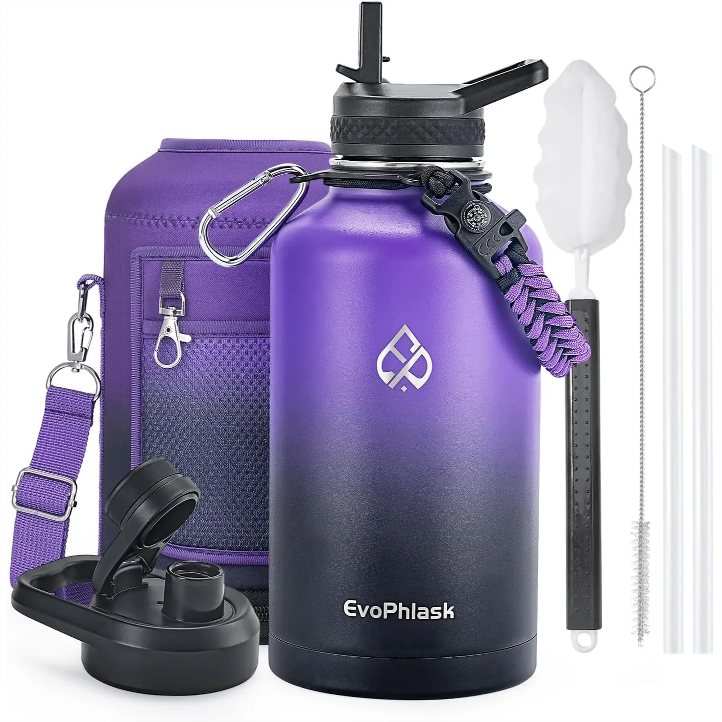 

64 oz Insulated Water Bottle, Vacuum Stainless Steel Half Gallon Jug Keep Cold 48Hrs for Gym Travel Hiking with Carrier Bag