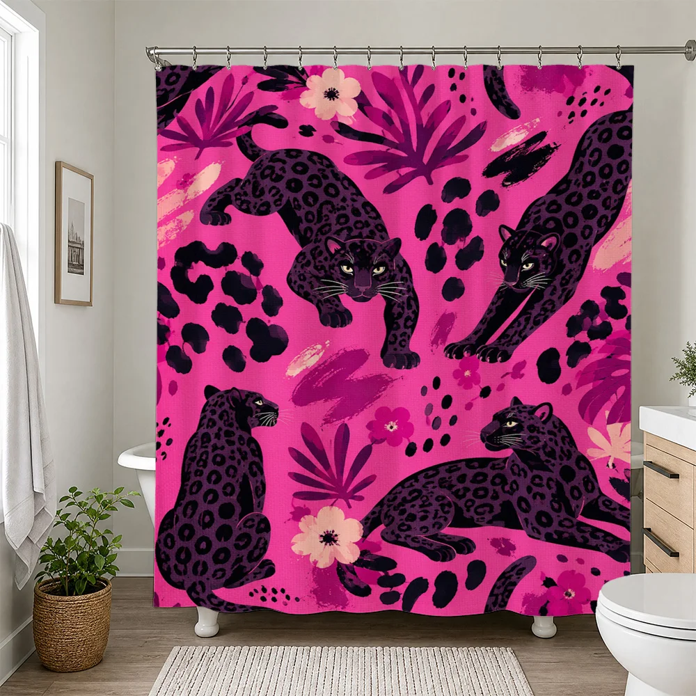 Vibrant Leopard Print Animal Jungle Shower Curtain Bathroom Decor Tropical Wild Cat Pattern