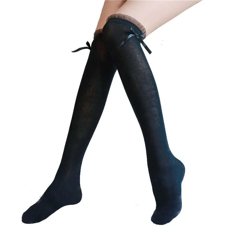 Lolita skarpetki z kokardką seksowne czarne obcisłe nylonowe przezroczyste skarpetki z kokardką śliczne dziewczyny strój 2-parowe pończochy