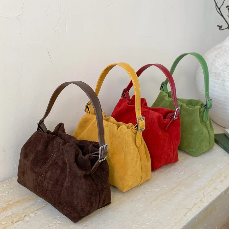 

Ruched Frosted Women's Bags Retro Faux Suede Shoulder Crossbody Bags for Women Fashion Designer Handbags and Purses Clutch Tote
