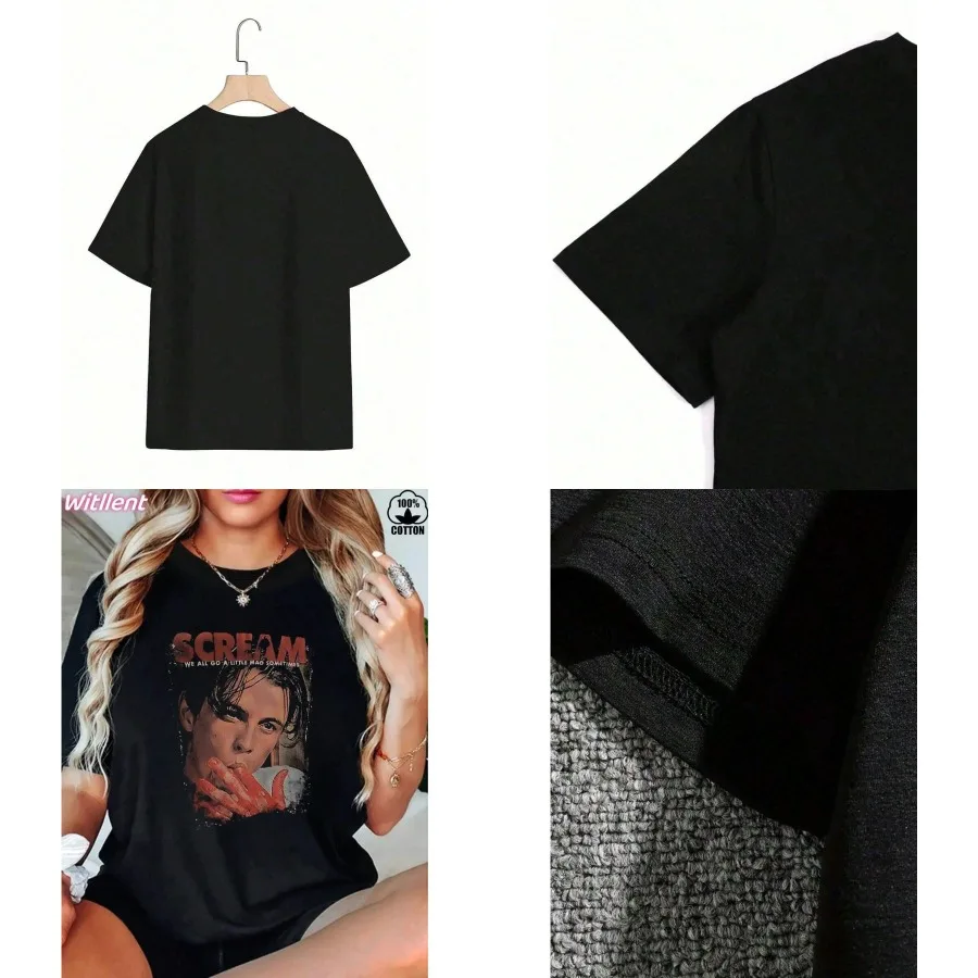 

【New style】Shirt Witllent Women's 100% Cotton Scream Billy Women's T-Shirt Women's Christmas 220g Heavy Cotton T-Shirt 1 PC Loo