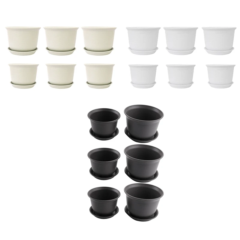 Plastic Flower Pots Pack Of 6 2 Sizes 15 Cm 18 Cm White Flower Pot Flower Vase Planter Plant Pots Pot