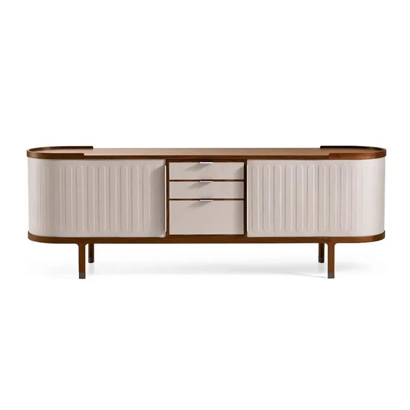 walnut solid wood tea cabinet, modern sideboard, saddle leather wall cabinet, living room decoration locker